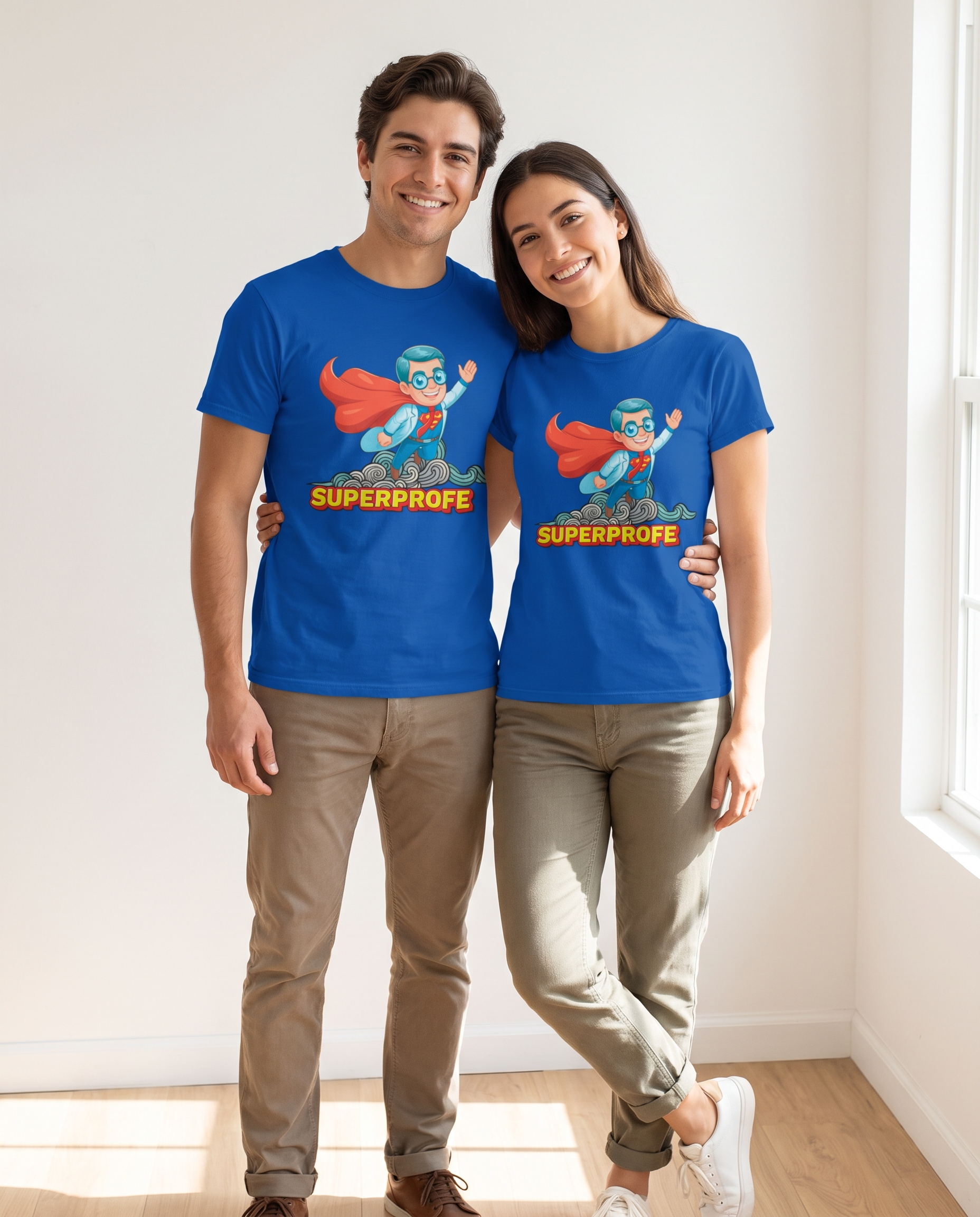 Pareja con Camiseta SuperProfe con diseño de superhéroe profesor - Starway to Helen