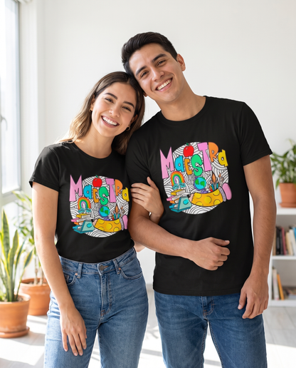 Pareja con Camiseta Maestra con diseño colorido y creativo - Starway to Helen