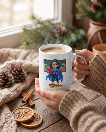 Manos sosteniendo la Taza Super Maestra con café - Starway to Helen