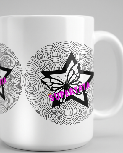 Primer plano del estampado de la taza SuperTata - Starway to Helen