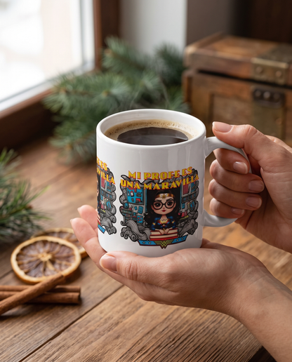 Manos sosteniendo la Taza Mi Profe es una Maravilla con café - Starway to Helen