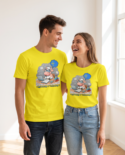 Pareja con camiseta ¿Asturias o Trabajas?, diseño sidra asturiana - Starway to Helen