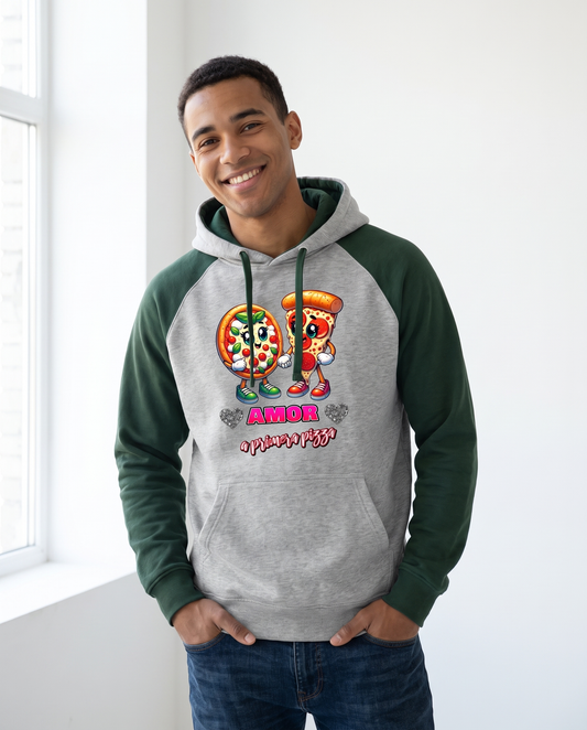 Hombre con sudadera Amor a Primera Pizza, diseño corazón de pizza - Starway to Helen