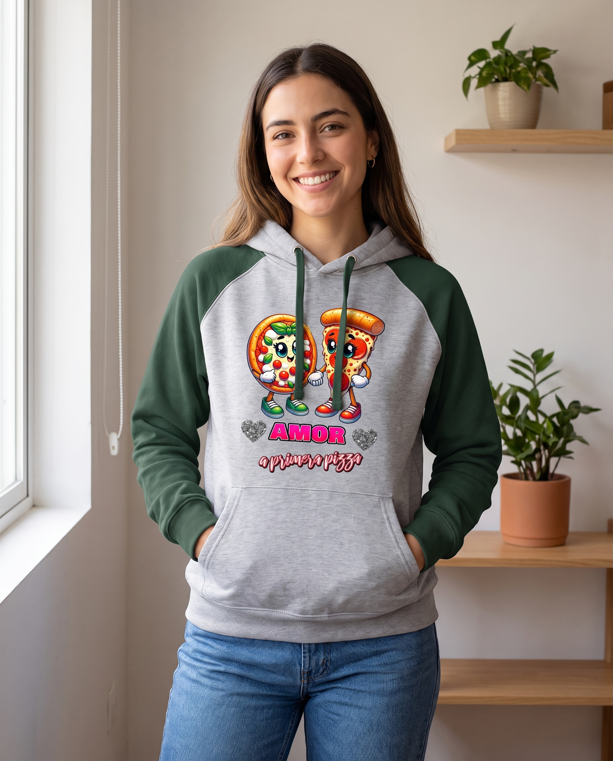 Mujer con sudadera Amor a Primera Pizza, diseño corazón de pizza - Starway to Helen