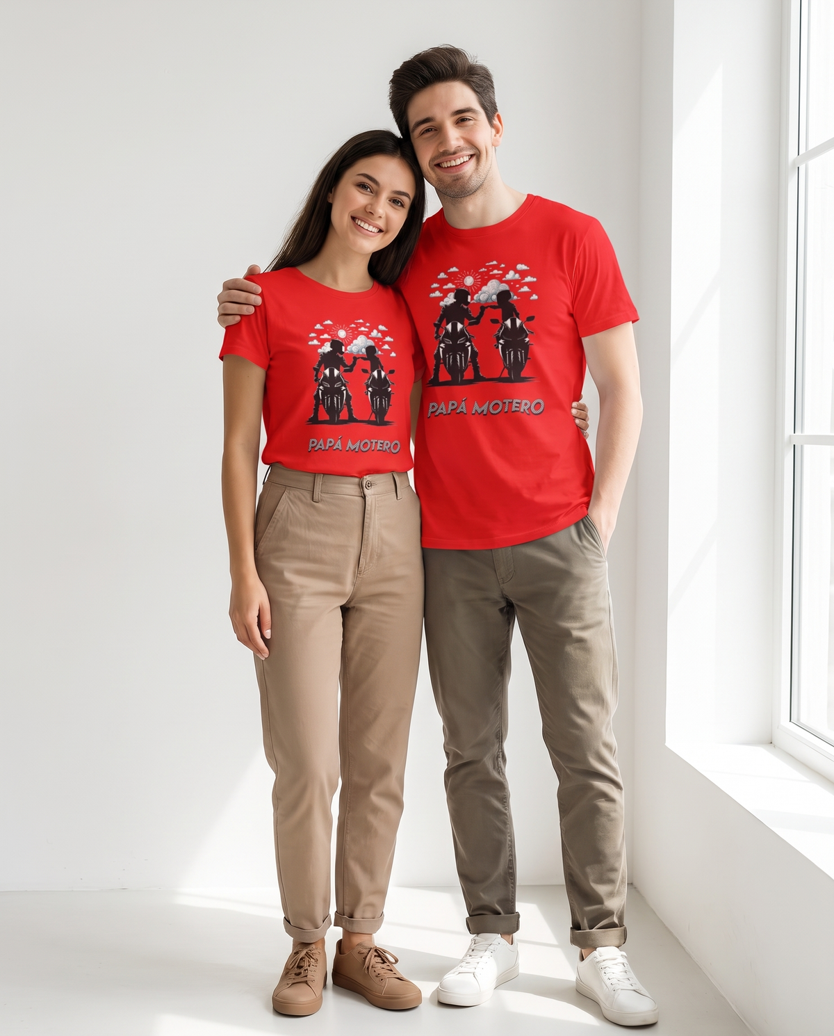 Pareja con camiseta Papá Motero - Starway to Helen