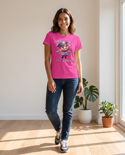 Mujer con camiseta Poliamor, diseño de amor plural y humor - Starway to Helen
