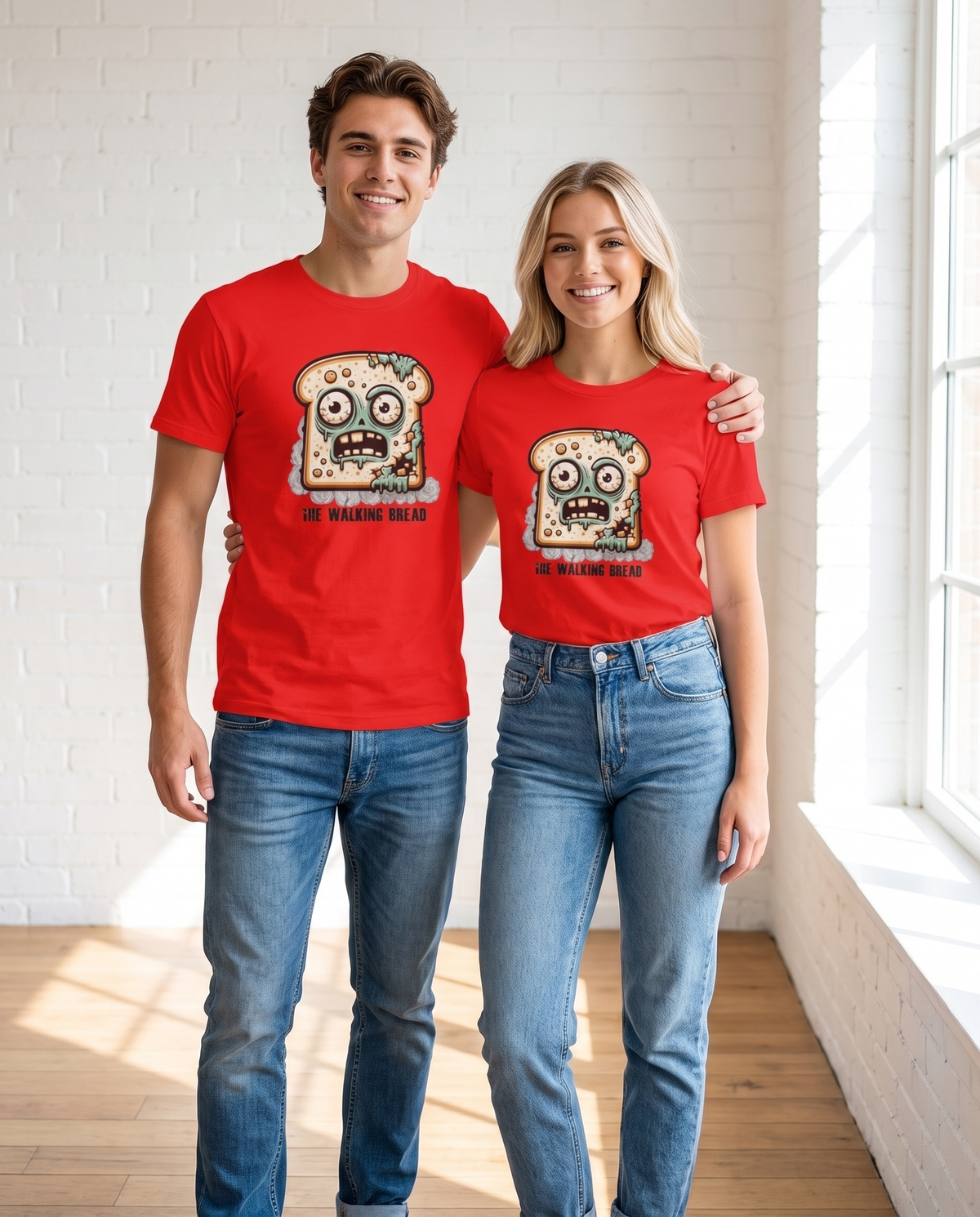 Pareja con camiseta The Walking Bread, parodia de The Walking Dead - Starway to Helen