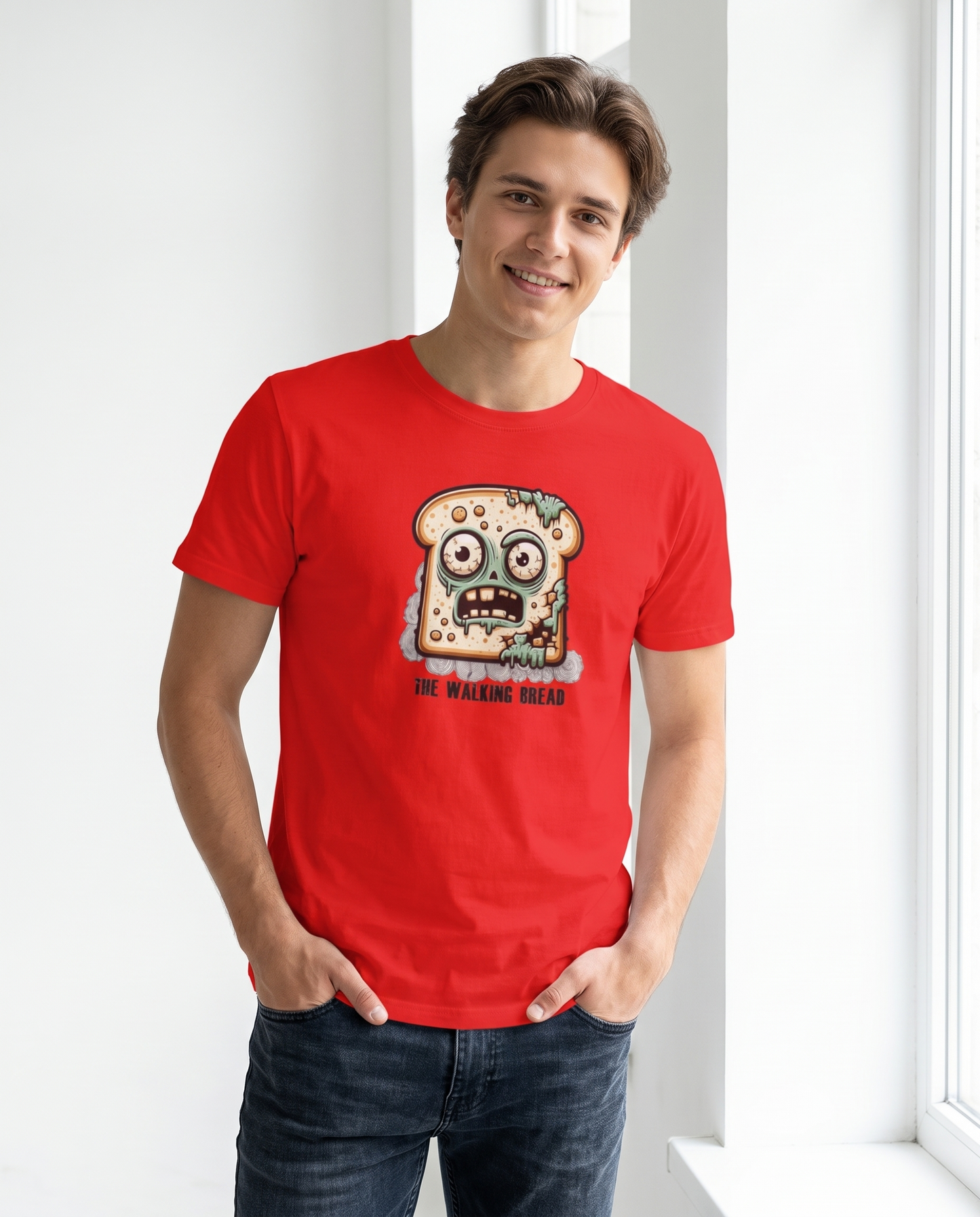 Hombre con camiseta The Walking Bread, parodia de The Walking Dead - Starway to Helen