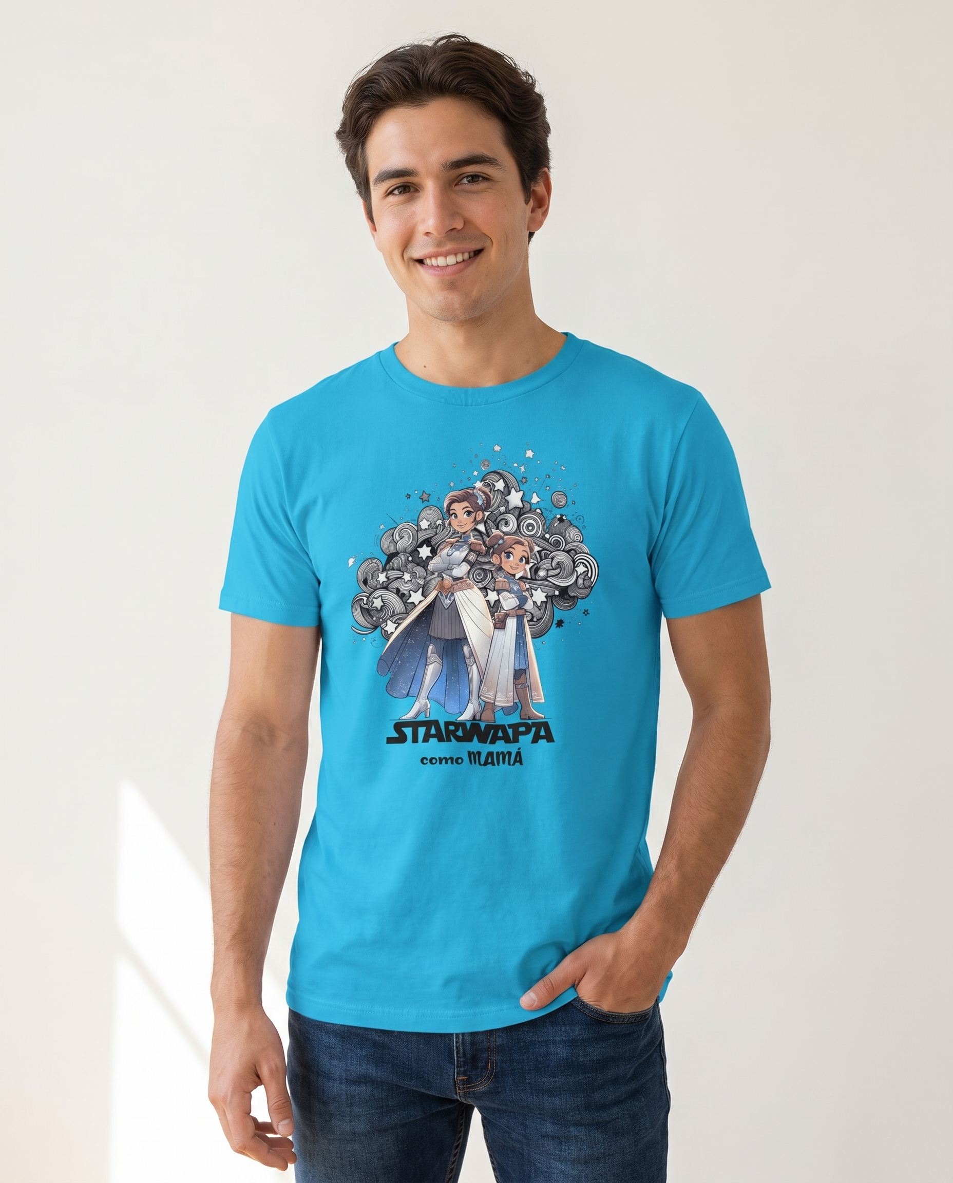 Hombre con camiseta Starwapa como Mamá, diseño de Star Wars - Starway to Helen