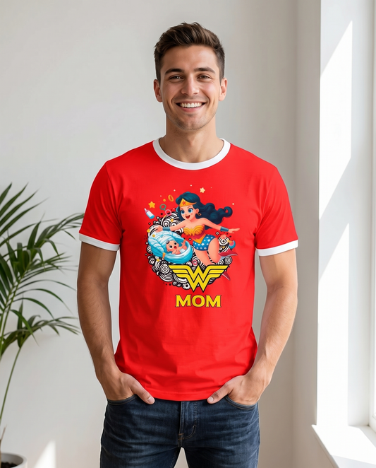 Hombre con camiseta Wonder Mom, parodia de Wonder Woman (DC) - Starway to Helen