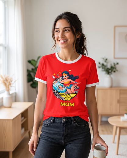 Mujer con camiseta Wonder Mom, parodia de Wonder Woman (DC) - Starway to Helen