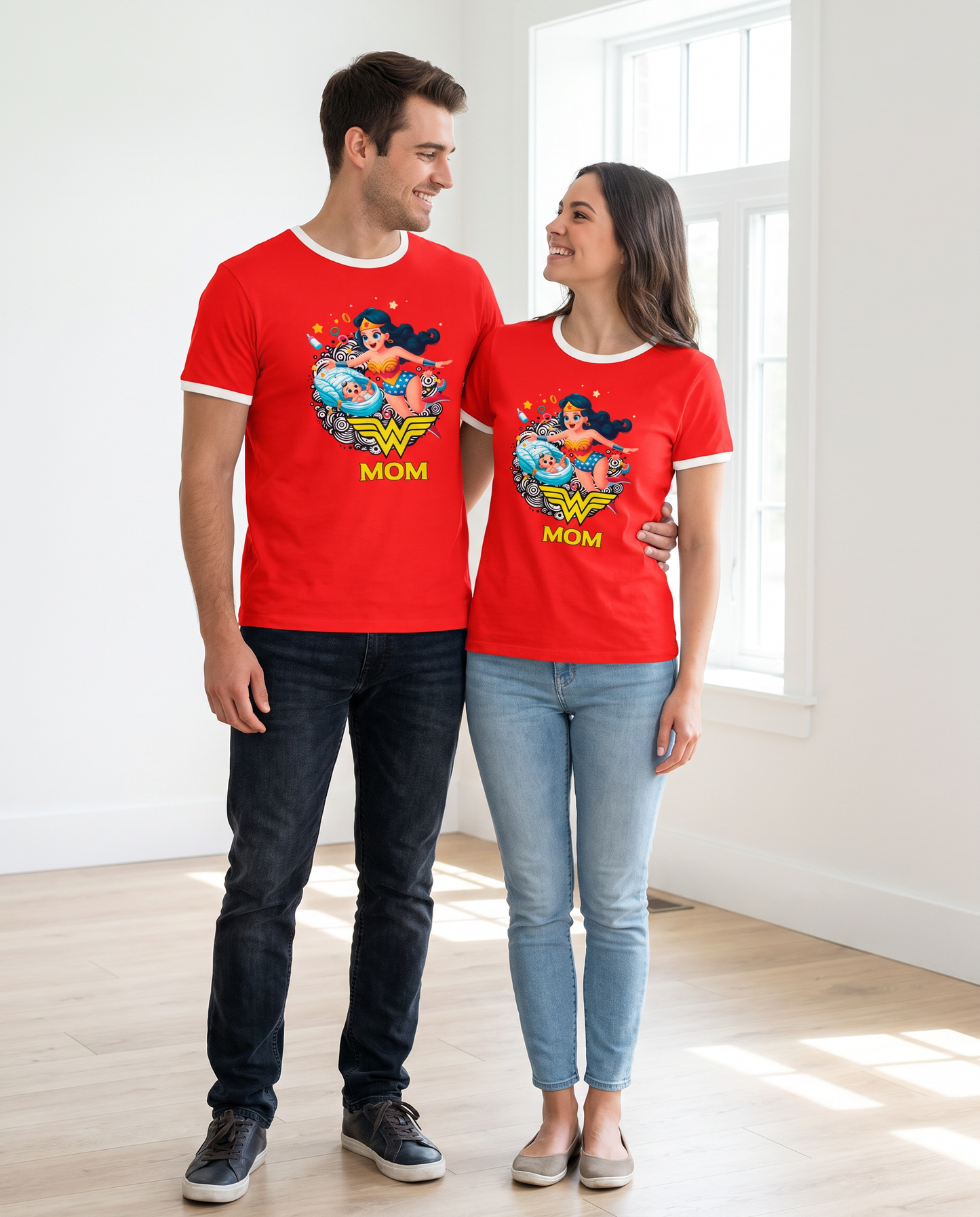 Pareja con camiseta Wonder Mom, parodia de Wonder Woman (DC) - Starway to Helen