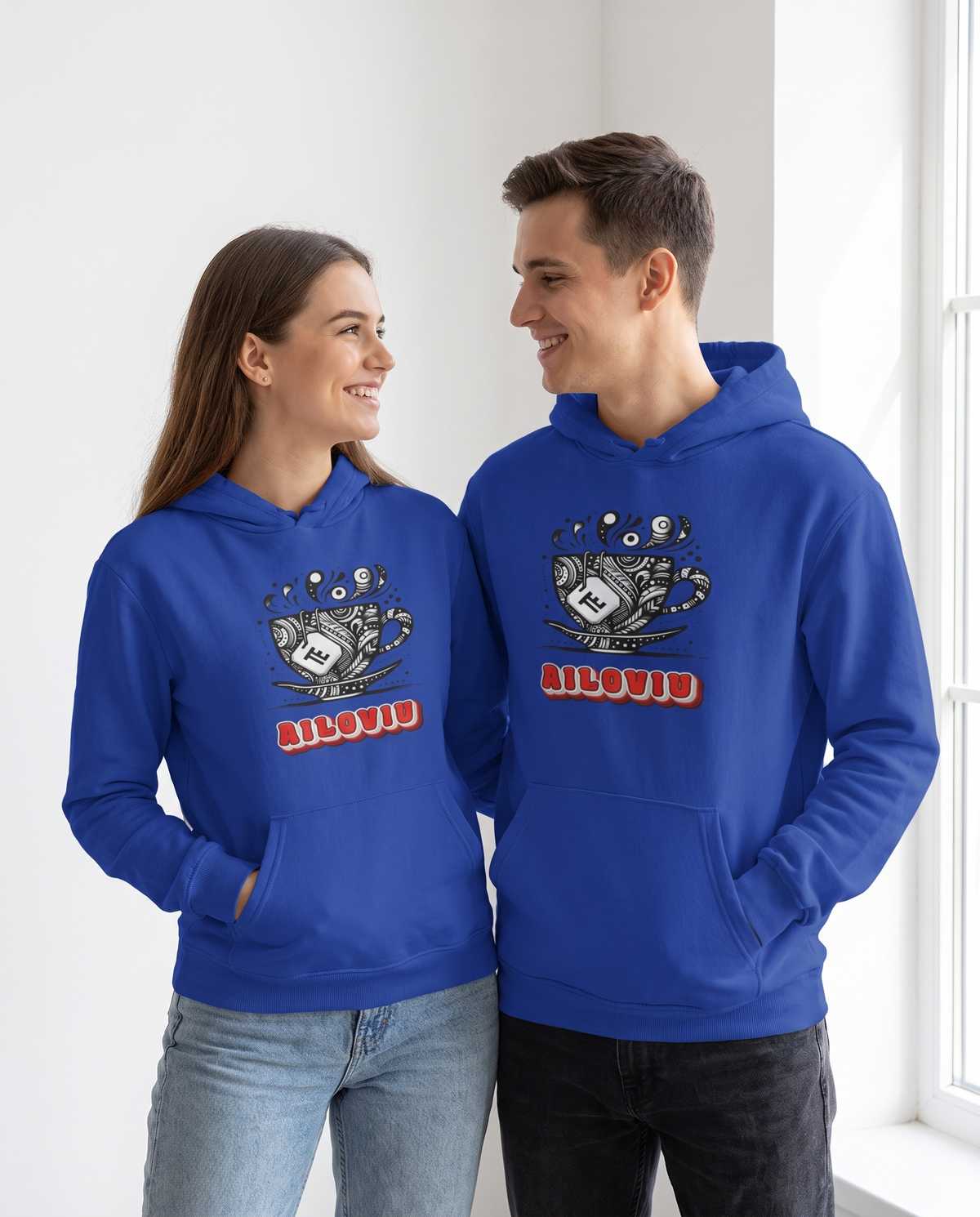 Pareja con sudadera Ailoviu Té, diseño taza de té con amor - Starway to Helen