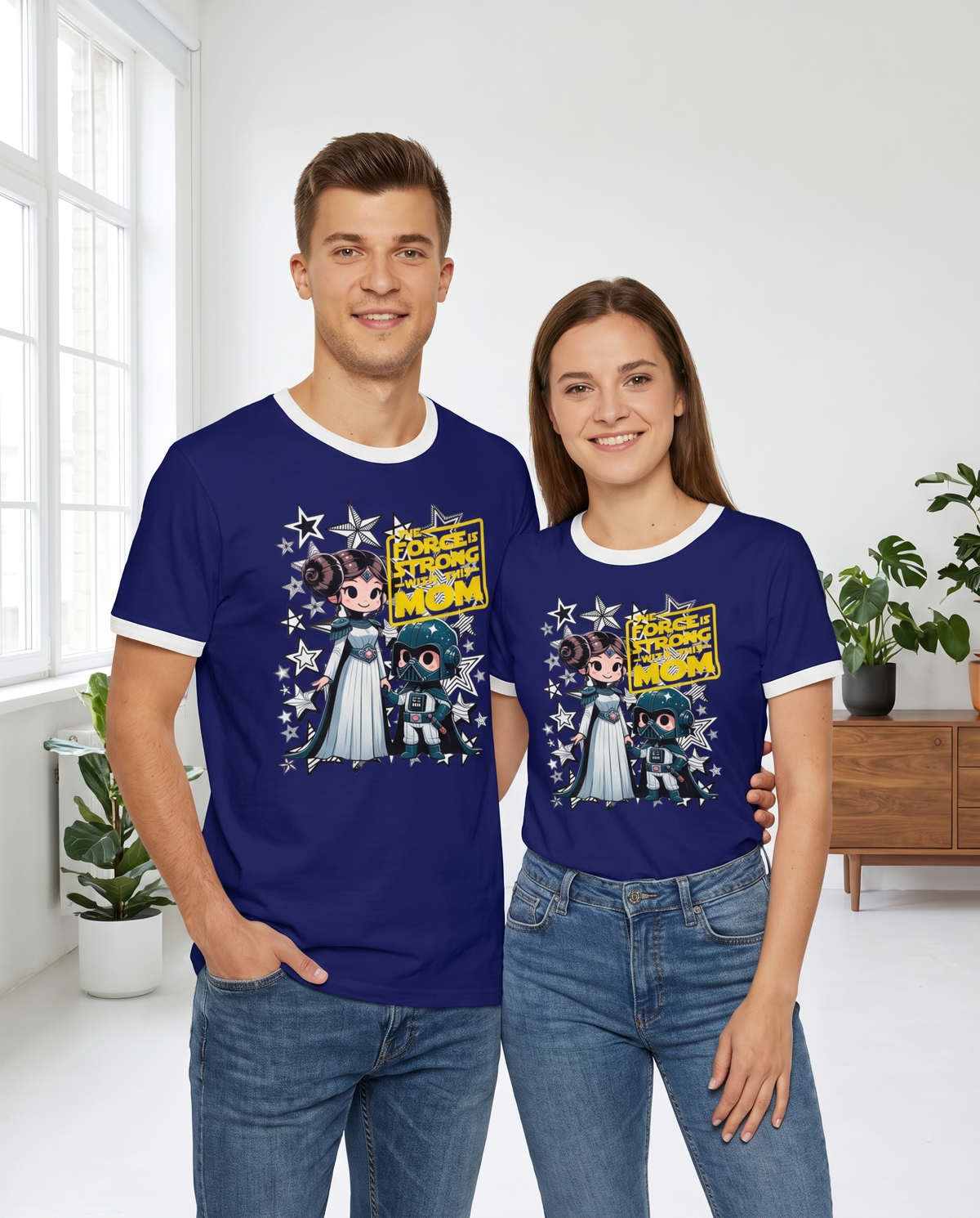 Pareja con camiseta La Fuerza es Fuerte con mi Mamá, Star Wars - Starway to Helen