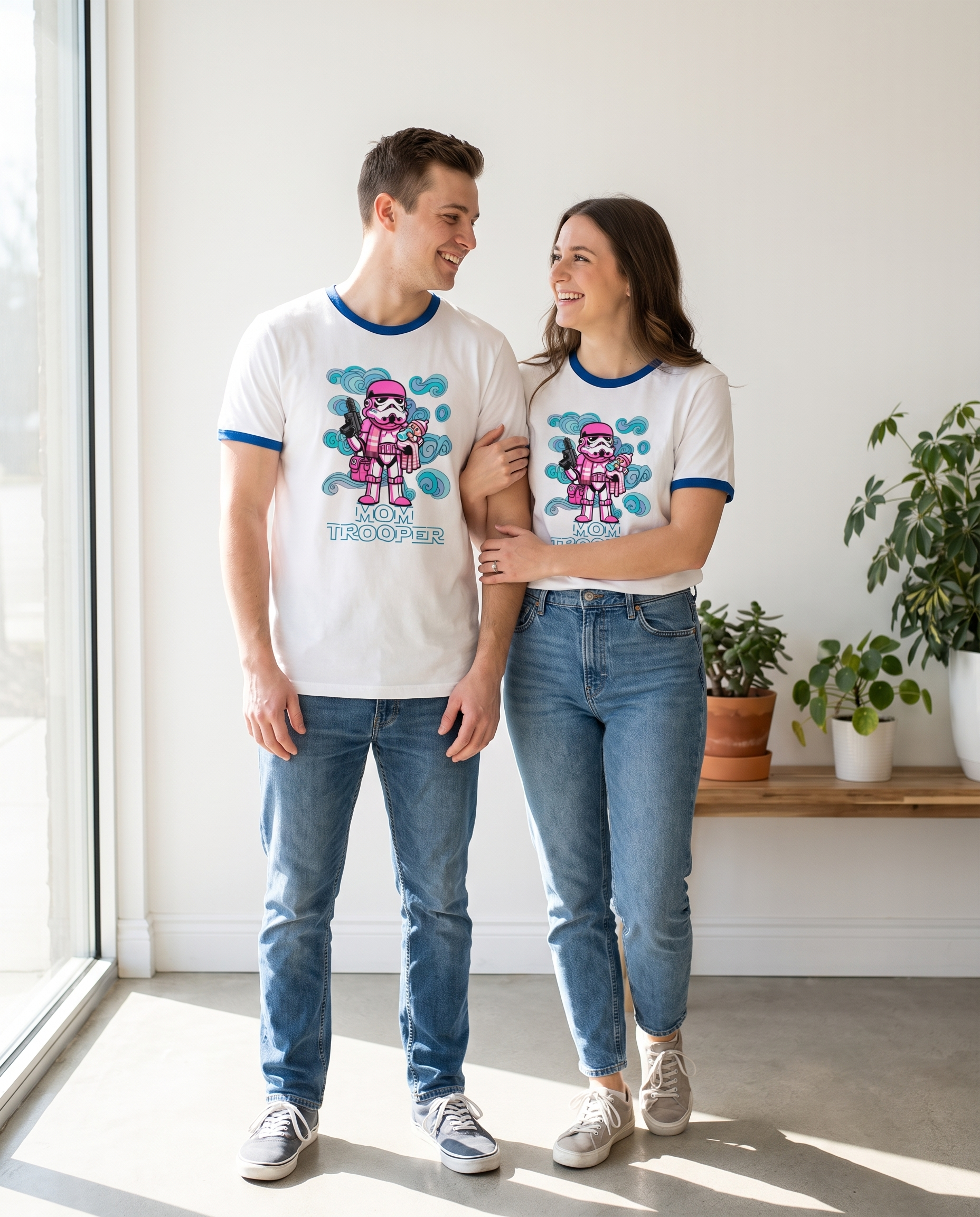 Pareja con camiseta Mom Trooper, parodia del Stormtrooper de Star Wars - Starway to Helen