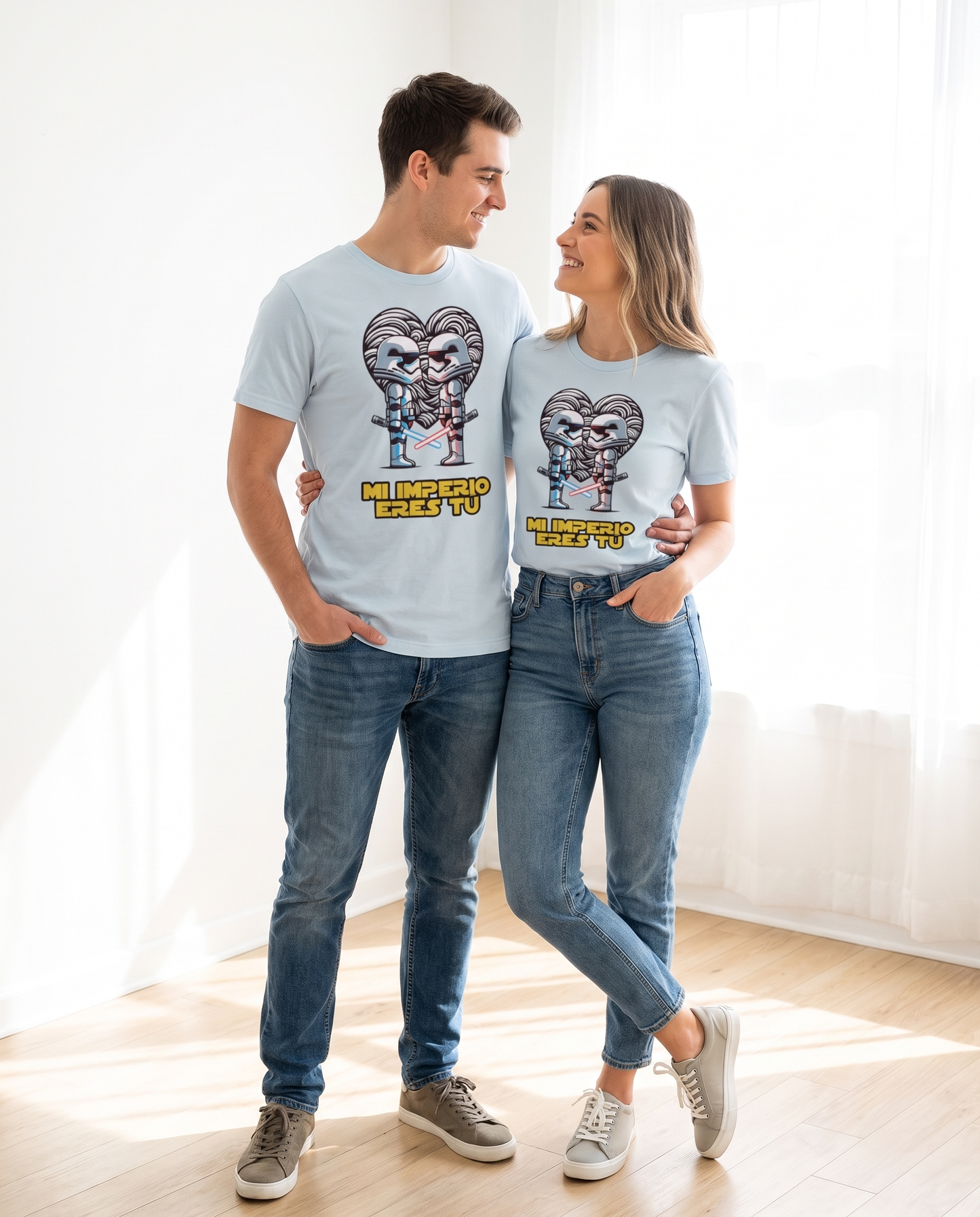 Pareja con camiseta Mi Imperio Eres Tú, parodia de Star Wars - Starway to Helen