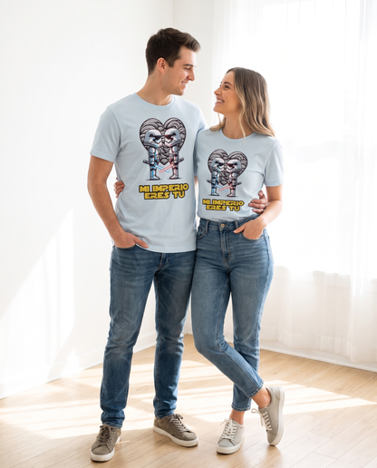 Pareja con camiseta Mi Imperio Eres Tú, parodia de Star Wars - Starway to Helen
