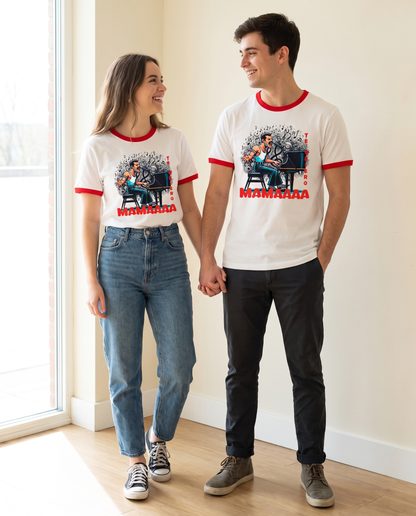 Pareja con camiseta Mamaaaa Te Quiero, parodia musical - Starway to Helen