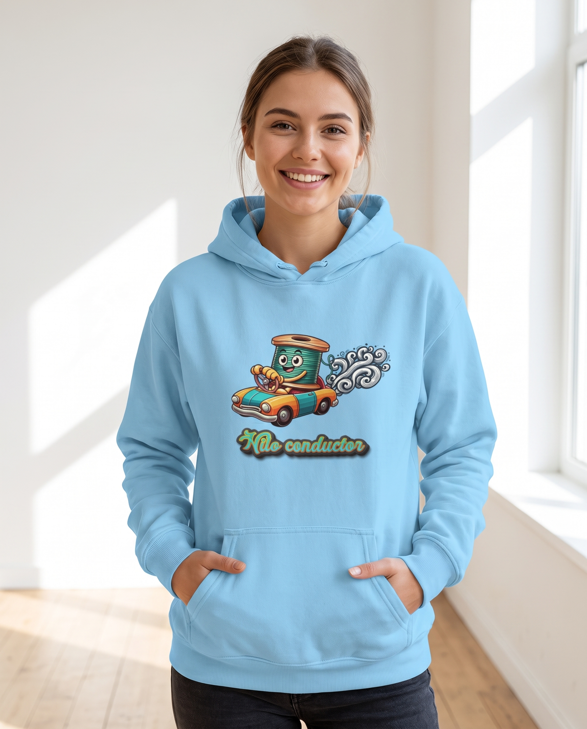 Mujer con sudadera Hilo Conductor, diseño eléctrico con humor - Starway to Helen