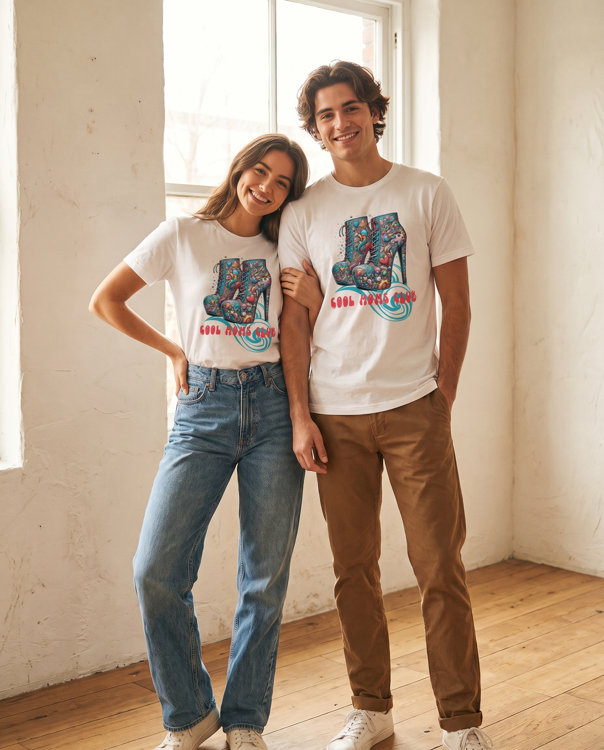Pareja con camiseta Cool Moms Club - Starway to Helen