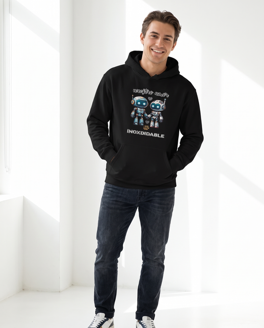 Hombre con sudadera Nuestro Amor es Inoxidable, diseño de robot con corazón - Starway to Helen