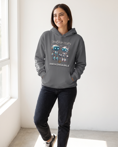 Mujer con sudadera Nuestro Amor es Inoxidable, diseño de robot con corazón - Starway to Helen