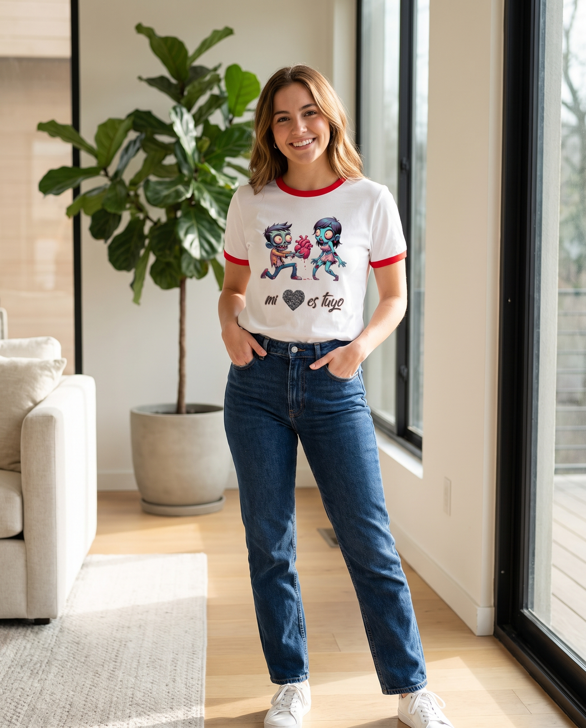 Mujer con camiseta Mi Corazón es Tuyo con diseño de zombie enamorado - Starway to Helen
