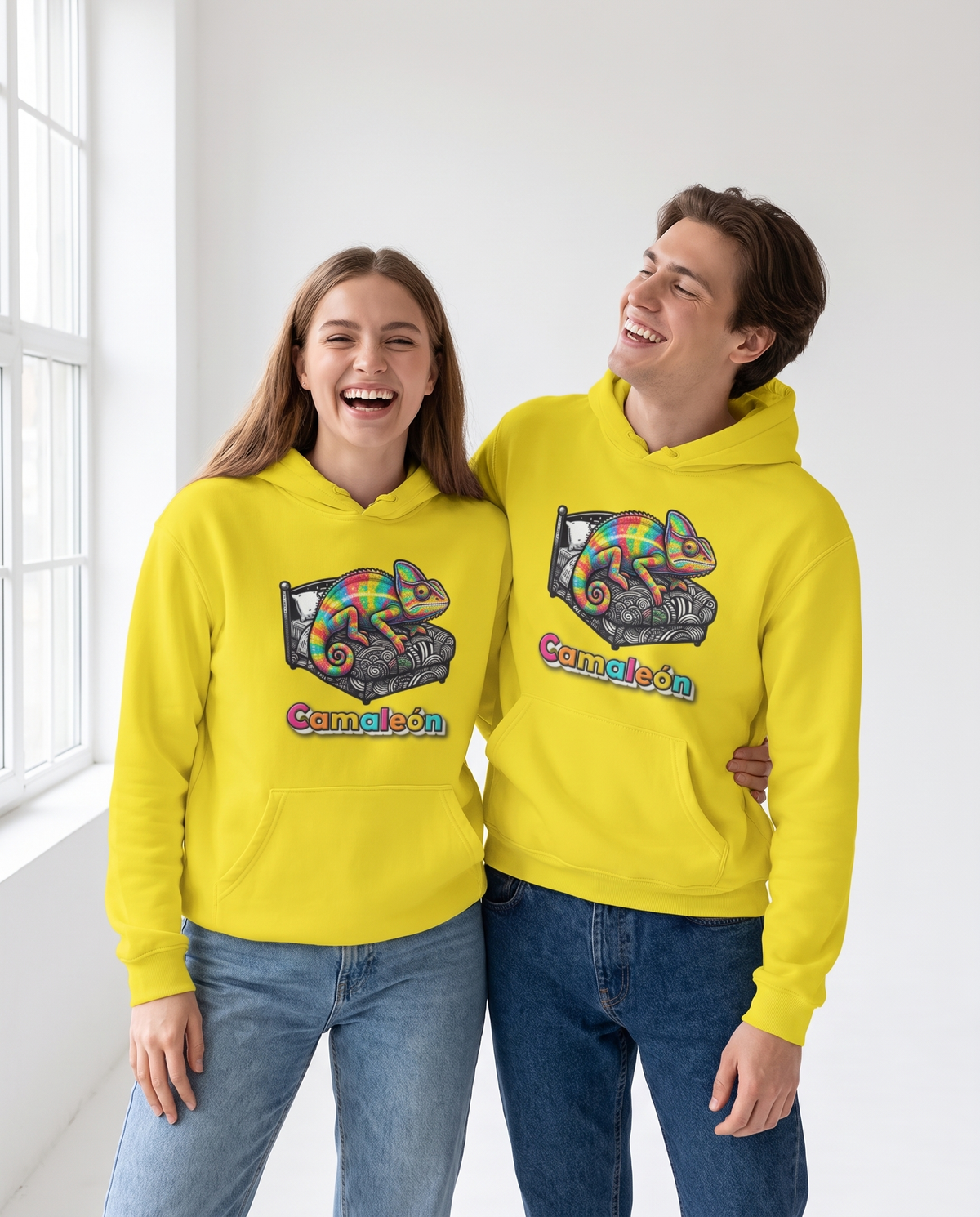 Pareja con sudadera Camaleón con diseño de camaleón cambiando de color - Starway to Helen