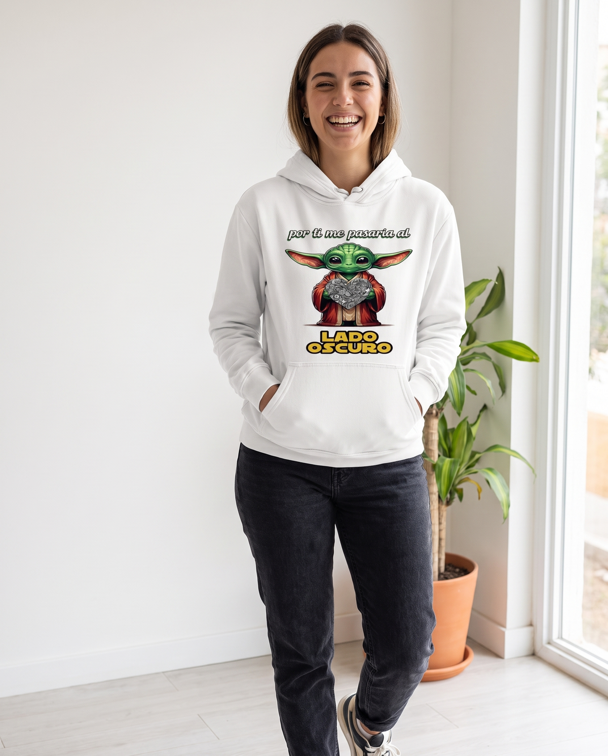 Mujer con sudadera Por Ti Me Pasaría al Lado Oscuro con diseño galáctico - Starway to Helen