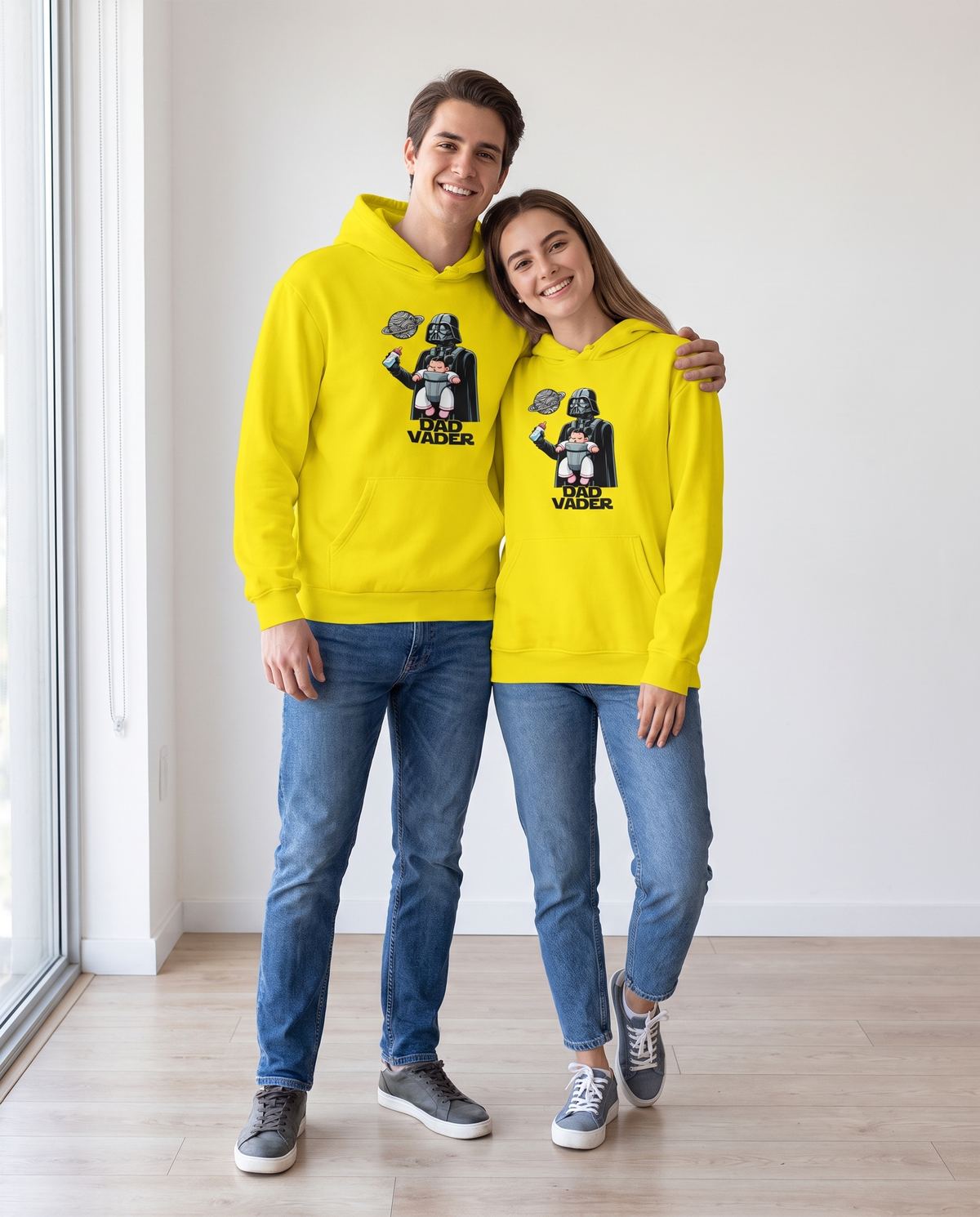 Pareja con sudadera Dad Vader con diseño de villano galáctico - Starway to Helen