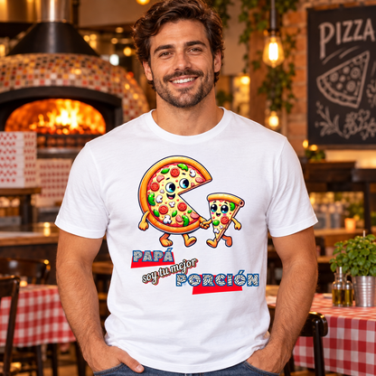 Mujer con camiseta Papá, Soy Tu Mejor Porción en una pizzería, diseño divertido de pizza - Starwaytohelen