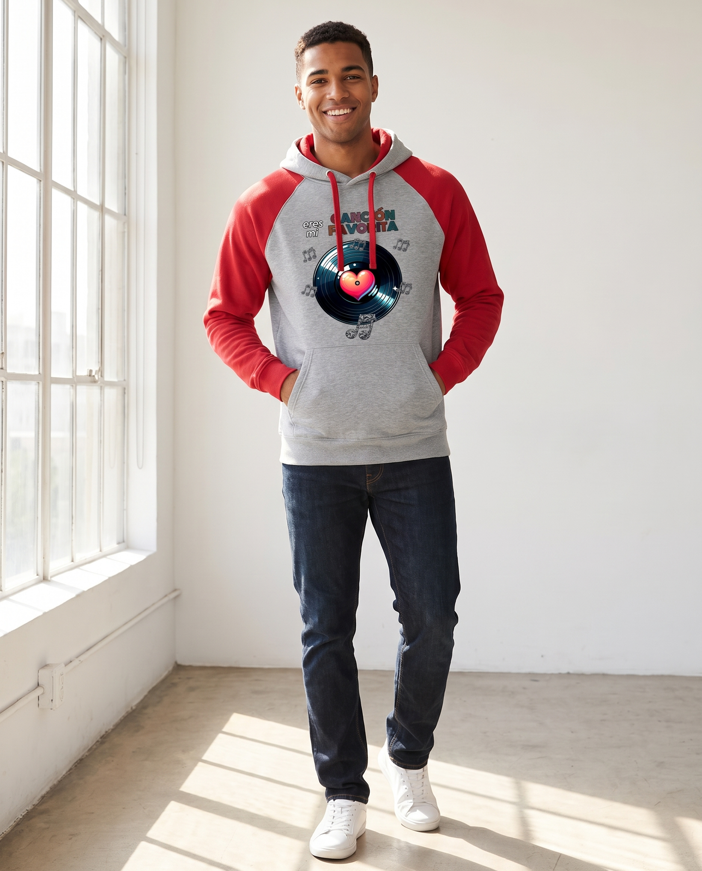 Hombre con sudadera Eres Mi Canción Favorita con diseño musical y corazón - Starway to Helen