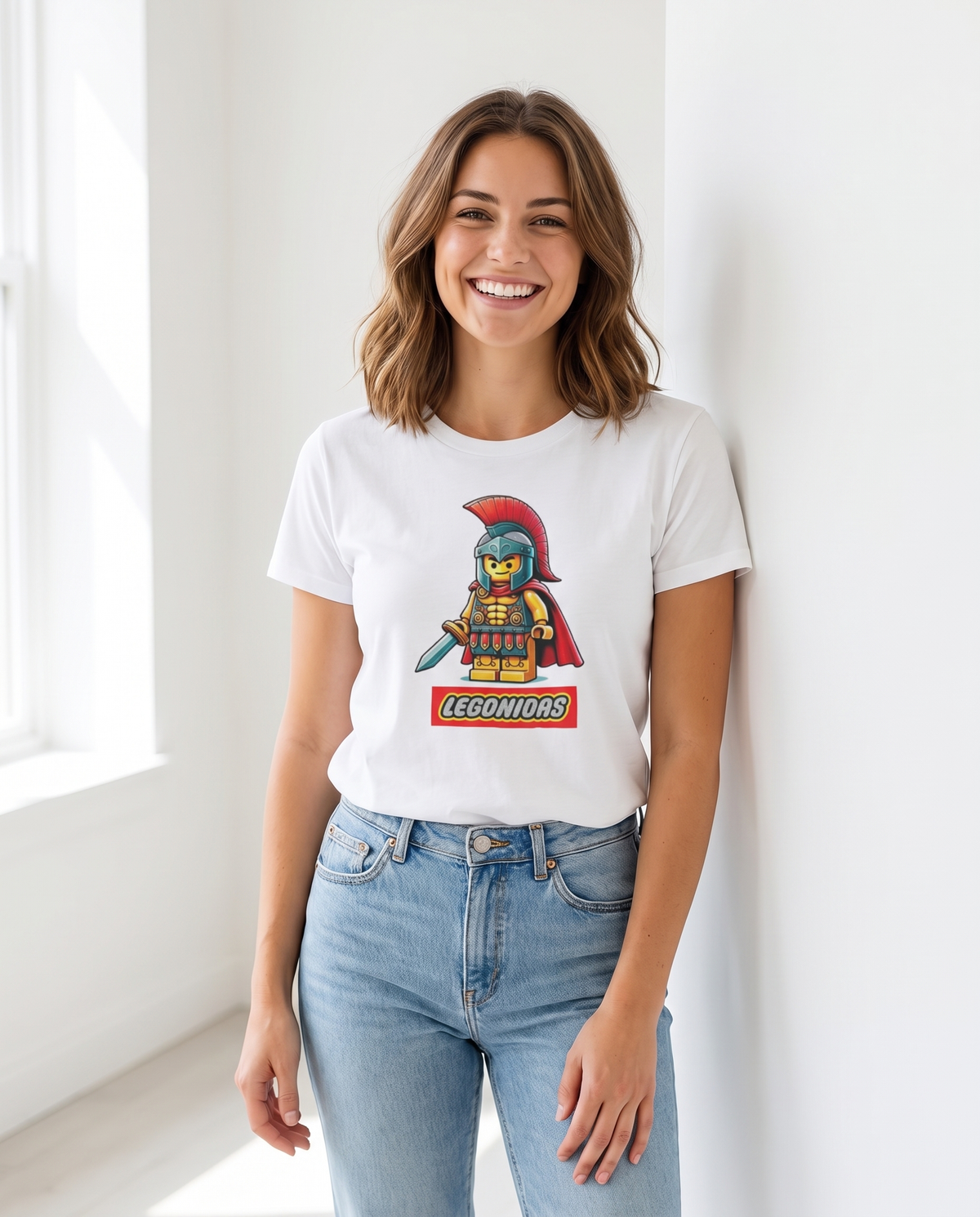 Mujer con camiseta Legonidas con diseño de guerrero de bloques - Starway to Helen
