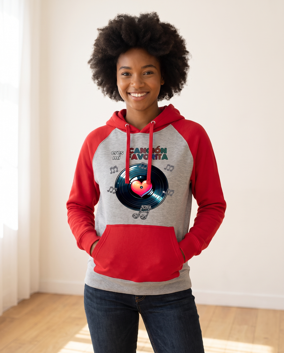 Mujer con sudadera Eres Mi Canción Favorita con diseño musical y corazón - Starway to Helen
