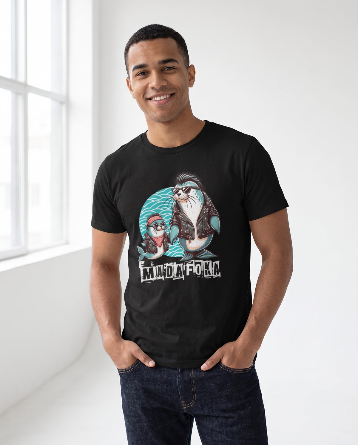Hombre con camiseta Madafoka con diseño de mascota rebelde marinera - Starway to Helen
