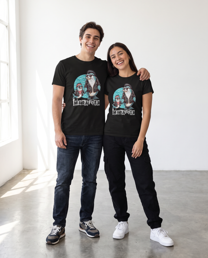 Pareja con camiseta Madafoka con diseño de mascota rebelde marinera - Starway to Helen
