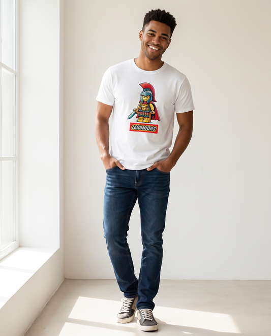 Hombre con camiseta Legonidas con diseño de guerrero de bloques - Starway to Helen