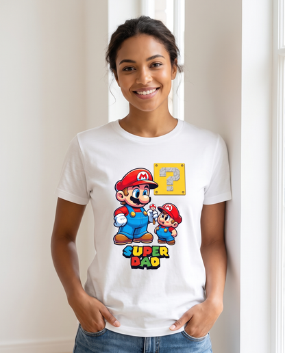 Mujer con camiseta Super Dad con diseño de emblema superhéroe clásico - Starway to Helen