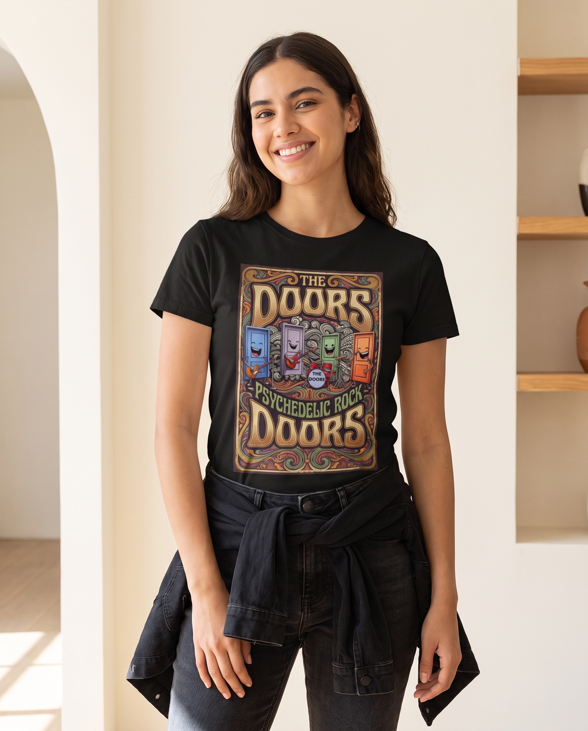 Mujer con camiseta The Doors con diseño de póster de rock vintage - Starway to Helen