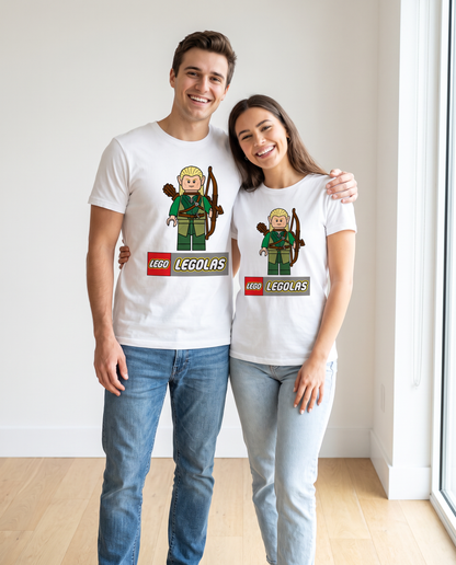 Pareja con camiseta Legolas con diseño de arquero de bloques - Starway to Helen
