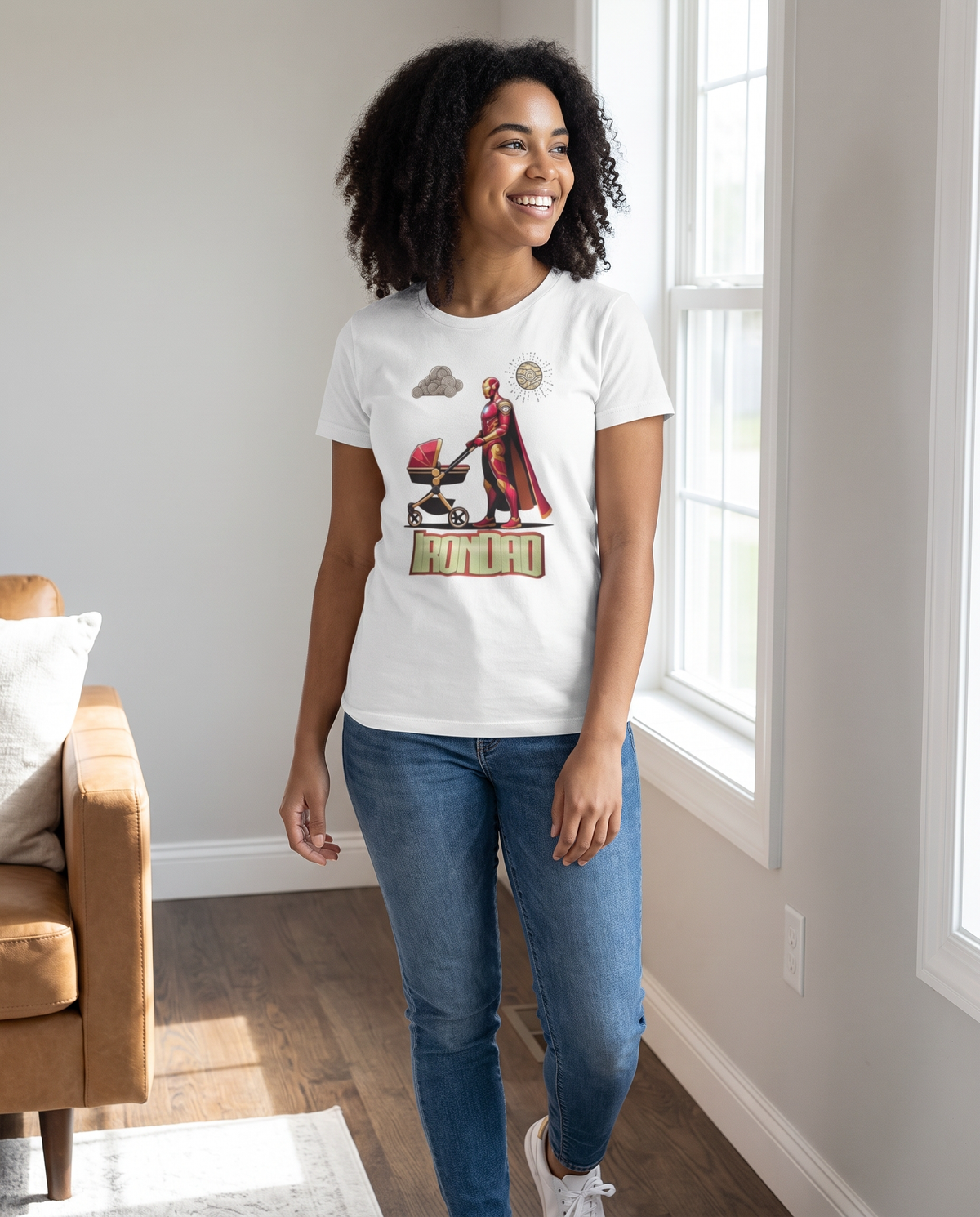 Mujer con camiseta Iron Dad con diseño de armadura metálica - Starway to Helen
