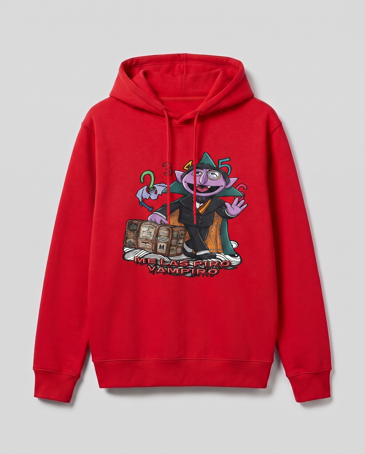 Sudadera roja con capucha Me Las Piro Vampiro, conde vampiro con maletas, humor Halloween – Starway to Helen