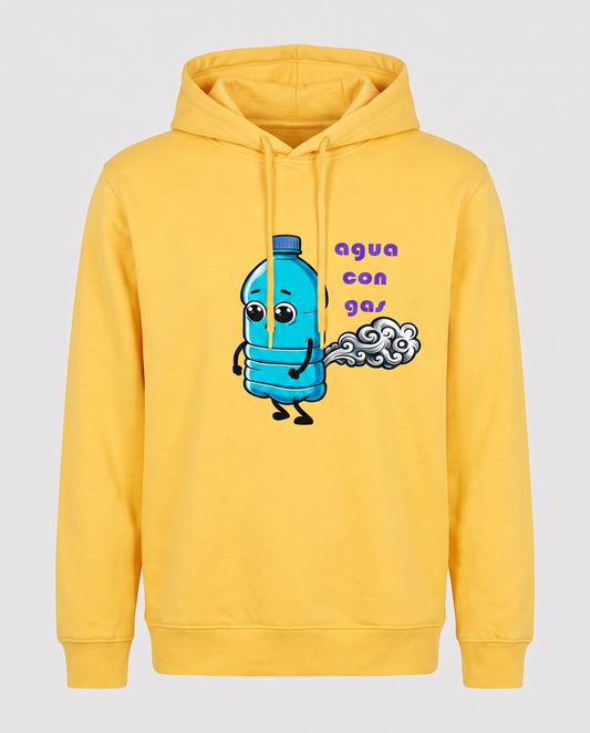 Sudadera amarilla Agua con Gas con diseño de humor visual, regalo divertido y original