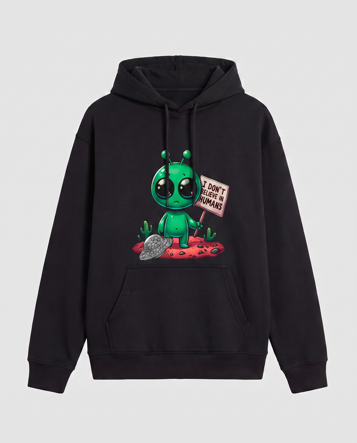 Sudadera Alien Escéptico negra con un alienígena escéptico - Starway to Helen