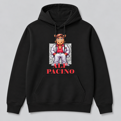 Sudadera negra ALF Pacino con capucha, ALF con traje blanco y camisa roja estilo Scarface, parodia de Al Pacino - Starway to Helen