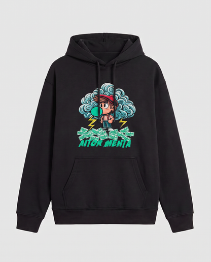 Sudadera Aitor Menta negra, juego de palabras hay tormenta con menta - Starway to Helen