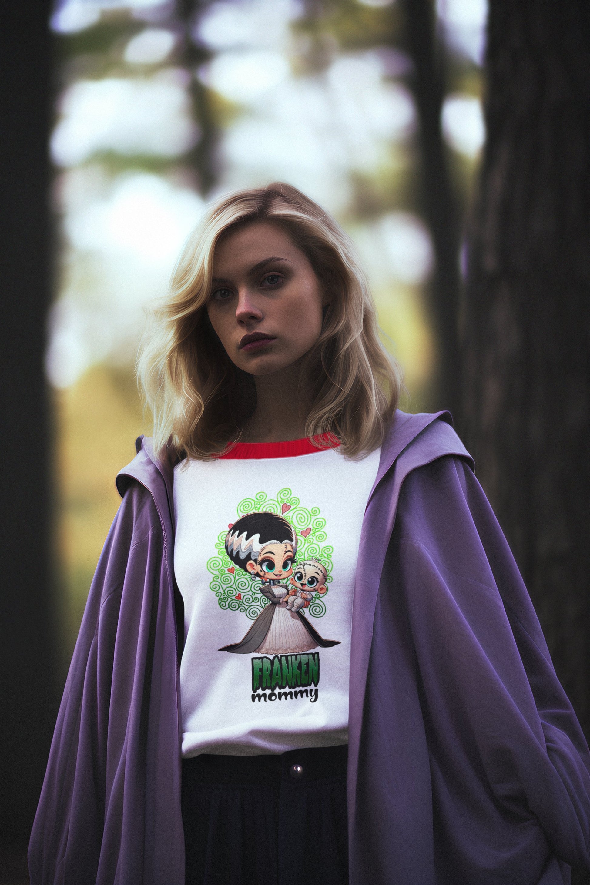 Persona con camiseta Franken Mommy, parodia de Frankenstein - Starway to Helen