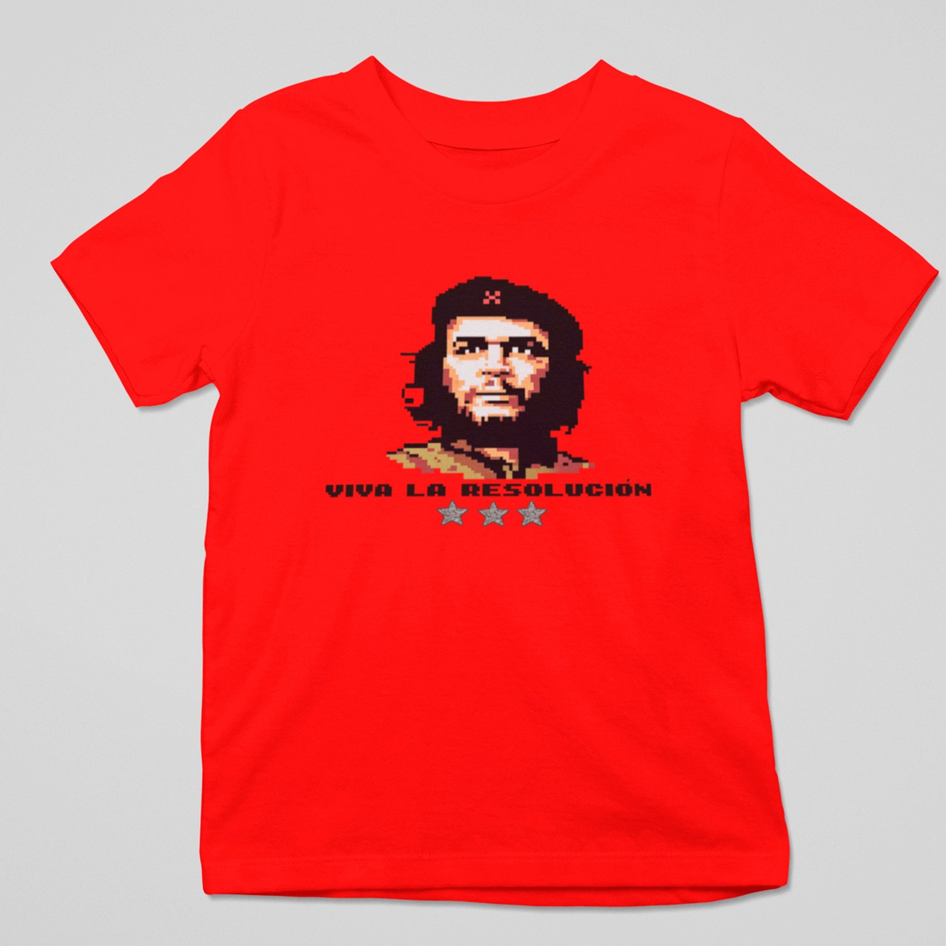 Camiseta Viva la Resolución parodia píxelada y revolucionaria, diseño humor tecnología retro
