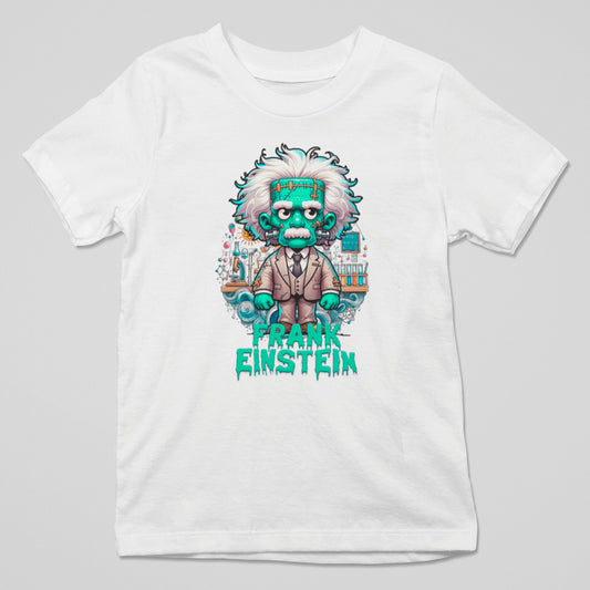 Camiseta Frank Einstein parodia Frankenstein y Einstein, diseño humor ciencia y terror original