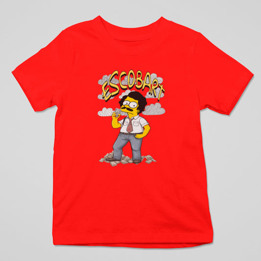Camiseta Escobart parodia Simpsons con Bart y Escobar, diseño humor series y cultura pop